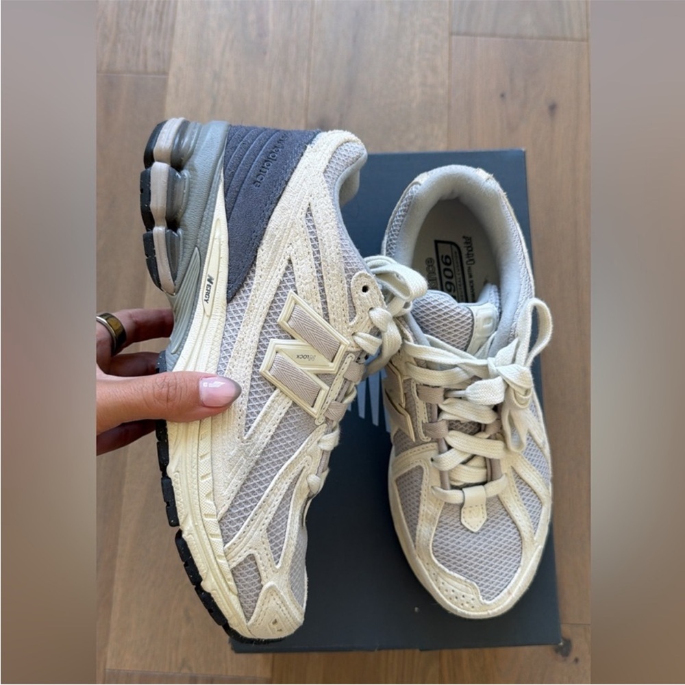 New Balance Cream and Gray Athletic Shoes - Picture 3 of 3